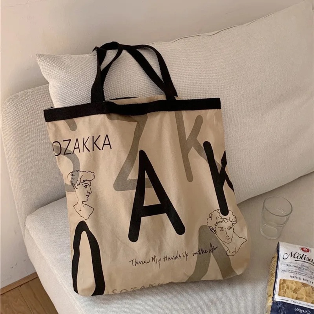 Korean Vintage Letters Graphic Canvas Tote Bag - Picture 3 of 9